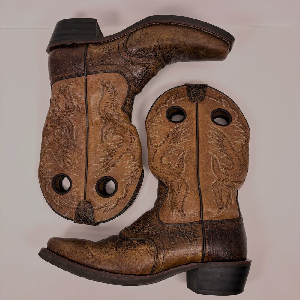Ariat Heritage Roughstock Boots Mens 10.5 Square Toe Western Cowboy Brwn Leather - Picture 3 of 14